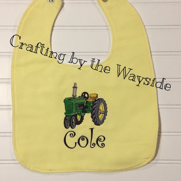 Baby Bib/Personalized Bib/Personalized Baby Boy or Girl Item/John Deere Bib/John Deere Baby Item/John Deere Tractor Bib