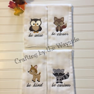 Personalized Burp Cloths/Set of 4 Burp Cloths for Baby Boy or Girl/Woodland Animals Burp Cloths/Forest Animals/Personalized Baby Item