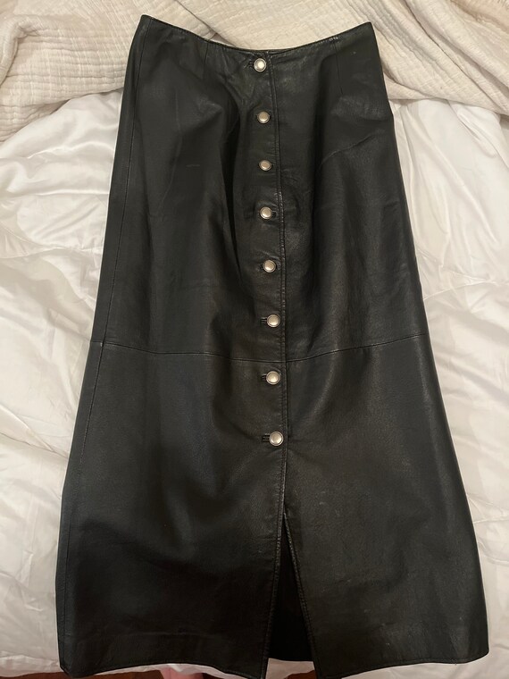 Vtg Leather Maxi Pencil Skirt Designer Styleworks… - image 5