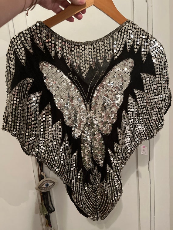 VTG 70s Sequin Butterfly Sexy Handmade Indian Sil… - image 6