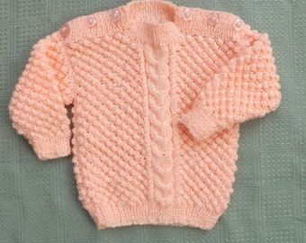 Baby's Jumper, Hand Knitted Girl's Jumper, Peach Jumper, 16" Chest, Birth to 6 Months, Baby Shower Gift, Apricot Jumper, Girl's Sweater