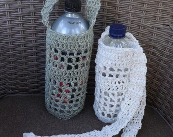 WATER BOTTLE CARRIER, Cotton and Linen Bottle Carrier,  2 Sizes: Cross-Body Water Carrier, Walker's Gift, Eco Friendly Gift,  Sustainable