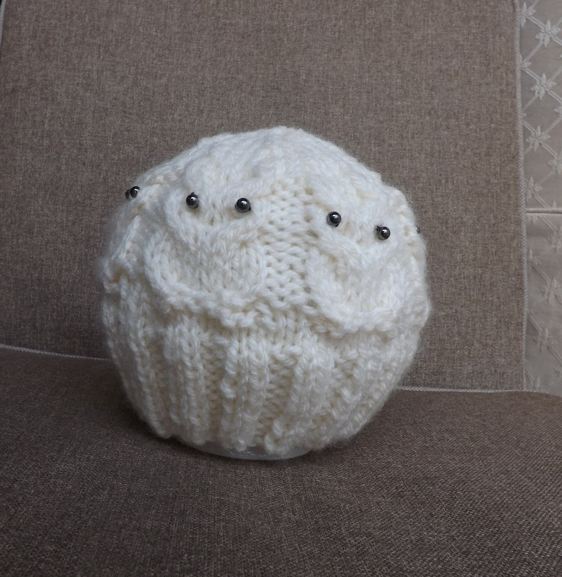Hand Knitted Unisex CHILD'S OWL HAT, Cream Hat,  Fits 2-3 Years, Child's Hat, Unisex Hat, Bi