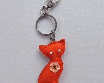 CAT KEYRING, Ginger Cat Key Ring,  Purse Charm. Handbag Charm.  Cat Design, Cat Lovers Gift, Valentines Gift, Mothers Day Gift. Hand Sewn.