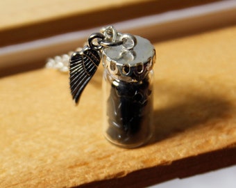 Silver Wing Onyx Stone in Glass Bottle Pendant Necklace