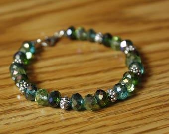 Green and Silver Glass Beaded Bracelet