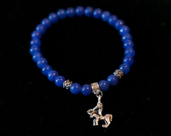 Silver Pewter Archer on Horseback Blue Aventurine stretch Beaded Bracelet