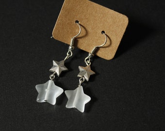 Silver and White Star Dangle Earrings