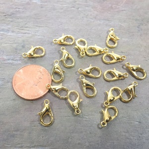 50 Pcs Gold Plated Brass Lobster Clasp 12mm x 7mm / Necklace or Bracelet Clasp Closure / BULK Lobster Clasp / Z801-50 image 1