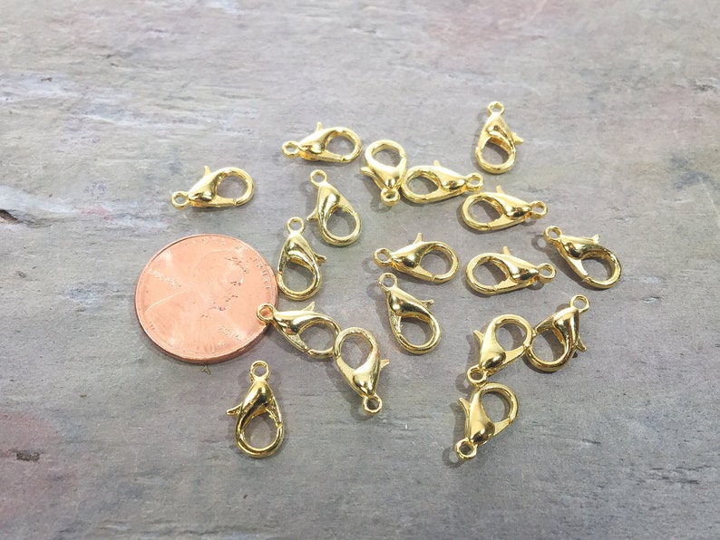 50 Pcs Gold Plated Brass Lobster Clasp 12mm x 7mm / Necklace or Bracelet Clasp Closure / BULK Lobster Clasp / Z801-50 image 1