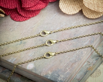 50 Antique Brass Necklaces / SOLDERED 2.5mm ROLO / Lobster Clasp / 18 20 24 Inch / Charm Bracelet Chain / Jewelry DIY bulk / ZF357-50