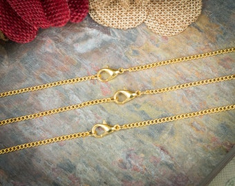 100 Gold Plated Necklaces / Petite Curb Chain 2.0mm link / Lobster Clasp / 18 20 24 Inch / Bulk Necklace DIY / ZF359-100