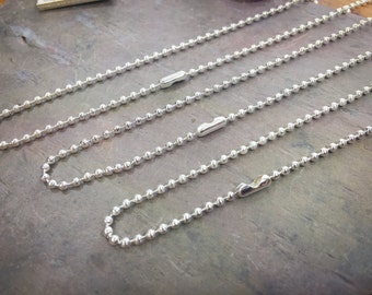 100 Silver Plated BALL Chains / 2.4mm / Bulk Necklace Chain / With Closure / 24 Inch / Jewelry DIY / BOHO style / Item ZF290-100