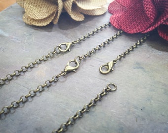 10 Antique Brass ROLO Necklaces / 3.0mm Links / Lobster Clasp / 18 20 24 Inch / Charm Bracelet Chain / Jewelry DIY BULK / ZF120-10