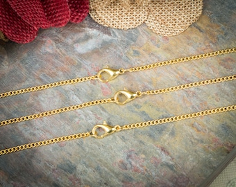 10 Gold Plated Necklaces / Petite Curb Chain 2.0mm link / Lobster Clasp / 18 20 24 Inch / Bulk Necklace DIY / ZF359-10