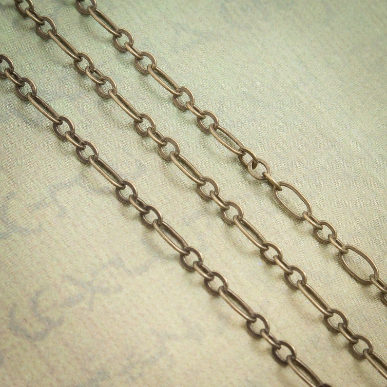 32ft Antique Brass Chain Vintage Long Short Figaro Fancy Links 3-6mm links Bulk Necklace Chain Jewelry DIY / Z088-32 image 4