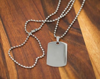 10 Blank Dog Tag Necklaces Stainless Steel 24mm x 36mm 24 inch ball chain necklace / bulk necklaces / ships from California USA / Z400-10