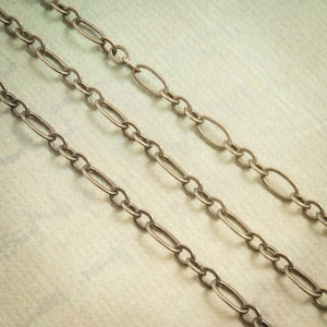 32ft Antique Brass Chain Vintage Long Short Figaro Fancy Links 3-6mm links Bulk Necklace Chain Jewelry DIY / Z088-32 image 1