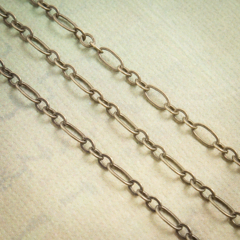 32ft Antique Brass Chain Vintage Long Short Figaro Fancy Links 3-6mm links Bulk Necklace Chain Jewelry DIY / Z088-32 image 1