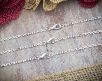 10 Silver Plated Necklaces / Petite Oval Links / Lobster Clasp / 4x3mm / 18 20 24 Inch / Charm Chain / Jewelry DIY / BULK / ZF078-10