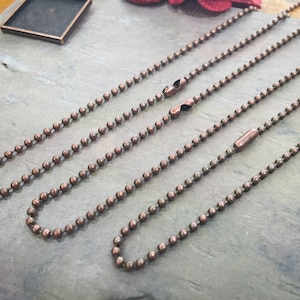 50 Antique Copper Plated BALL Chains / 2.4mm / Bulk Necklace Chain / With Closure / 24 Inch / Jewelry DIY / BOHO style / ZF291-50