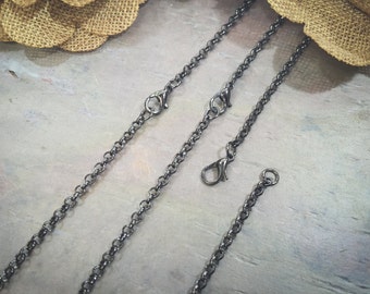 50 Gunmetal ROLO Necklaces / 3.0mm Links / Lobster Clasp / 18 20 24 Inch / Charm Bracelet Chain / Jewelry DIY BULK / ZF123-50