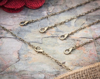 10 Antique Brass Plated Necklaces / Figaro Style Links / Lobster Clasp / 18 20 24  Inch / Jewelry DIY chain / BULK chain / ZF088-10
