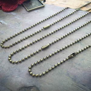 50 Antique Brass BALL Chains / 2.4mm / Bulk Necklace Chain / With Closure / 24 Inch / Jewelry DIY / BOHO style / ZF293-50 image 1