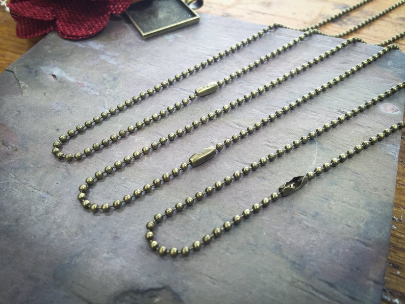 50 Antique Brass BALL Chains / 2.4mm / Bulk Necklace Chain / With Closure / 24 Inch / Jewelry DIY / BOHO style / ZF293-50 image 1
