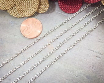 32ft Silver Plated Chain - Petite Cable Chain Oval Link - 2x3mm links - Bulk Necklace Chain Charm Bracelet Jewelry DIY / Z240-32