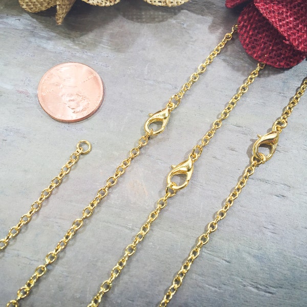 100 Gold Plated Necklaces / Oval Cable Links 4x3mm / Lobster Clasp / 18 20 24 Inch / Charm Chain / Jewelry DIY / BULK / ZF131-100