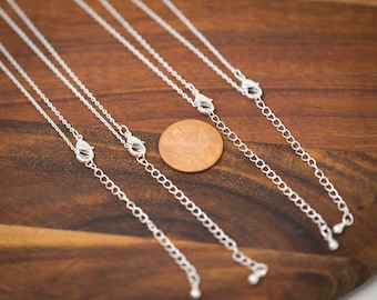 10 Silver Plated Brass Cable Necklaces -dainty 1.4mm soldered links with 60mm extender / 18 20 24 inch available / BULK necklaces / ZF500-10