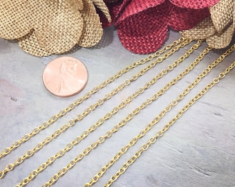 32ft Gold Plated Chain - Petite Cable Chain Oval Link - 2x3mm links - Bulk Necklace Chain Charm Bracelet Jewelry DIY / Z241-32