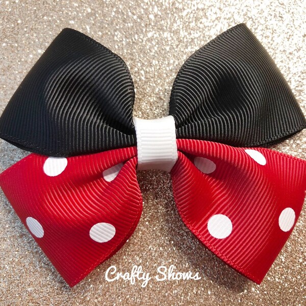 Minnie Mouse Bow, Disney Bow, Red polka dot bow