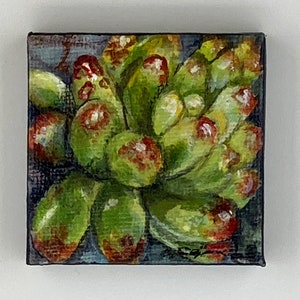 Miniature Acrylic Painting Succulent 2&quot; x 2&quot; with Easel