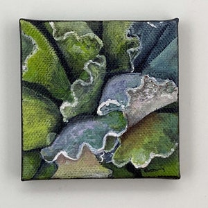 Succulent Miniature Acrylic Painting 3&quot; x 3&quot; with Easel