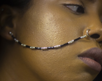 Boho Glas Perlen Nasenkette - Handgemachte zierliche Gesichts Schmuck, für gepiercte oder nicht-durchbohrte Nasen