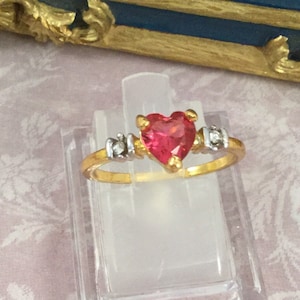 Vintage sieraden geelgouden ring met robijn hart en witte saffieren antieke art deco jurk sieraden grote ring maat 9 of S