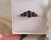 Vintage Jewellery Yellow Gold Ring with Blue Sapphires Antique Dress Jewelry ring size P