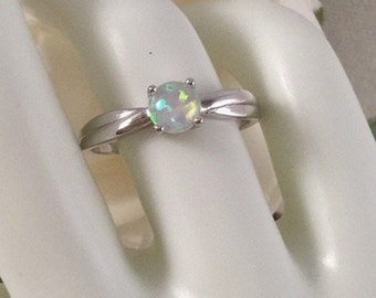 Vintage Jewellery White Gold Ring with Opal Antique Art Deco Dress Jewelry large Ring Size 9 or S