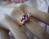 Antique vintage gold ring with trio of Amethyst Lavender stones ring size 7 or O