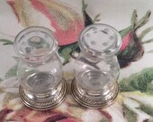Vintage Quaker Hurricane Solid Sterling Silver and Leaf Etched Glass Salt Pepper Lamp Shakers