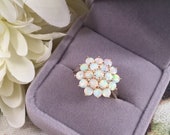 Antique Jewelry Art Deco Vintage Jewellery Yellow Gold Ring with White Opals Jewelry Dress Ring size 9 or S