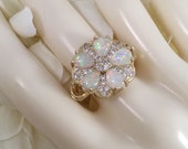 Stunning Vintage Jewellery Yellow Gold Ring with Opals and White Sapphires Antique Art Deco Jewelry Dress Ring Size 8 Q
