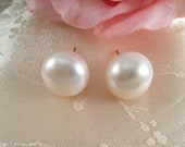 Vintage Jewellery Yellow Gold Earrings with genuine White Pearls Antique Jewelry Dress Ear Rings