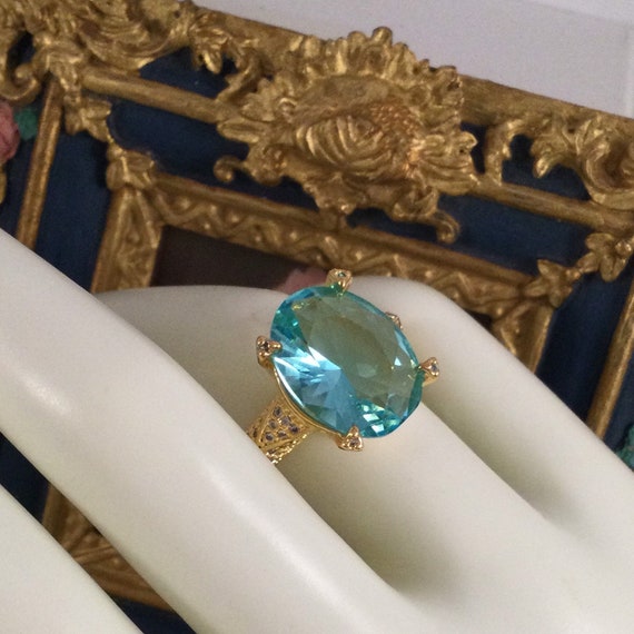 Vintage Jewellery Yellow Gold Ring Aquamarine Whi… - image 6