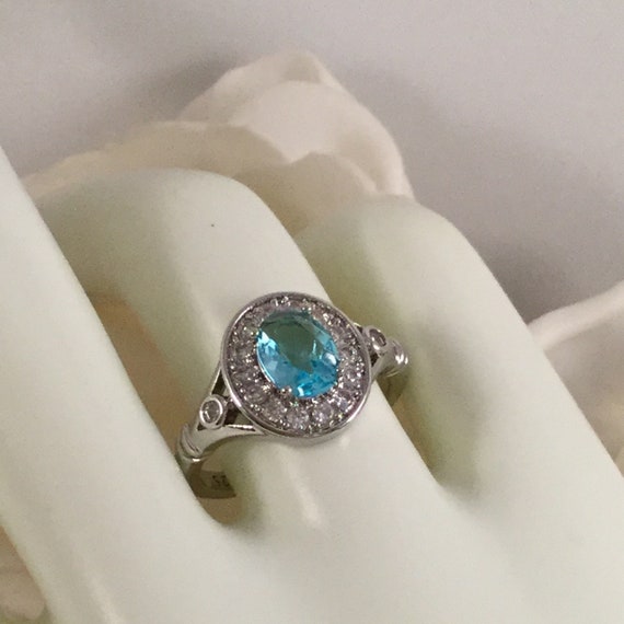 Vintage Jewellery Gold Ring with Aquamarine and W… - image 8