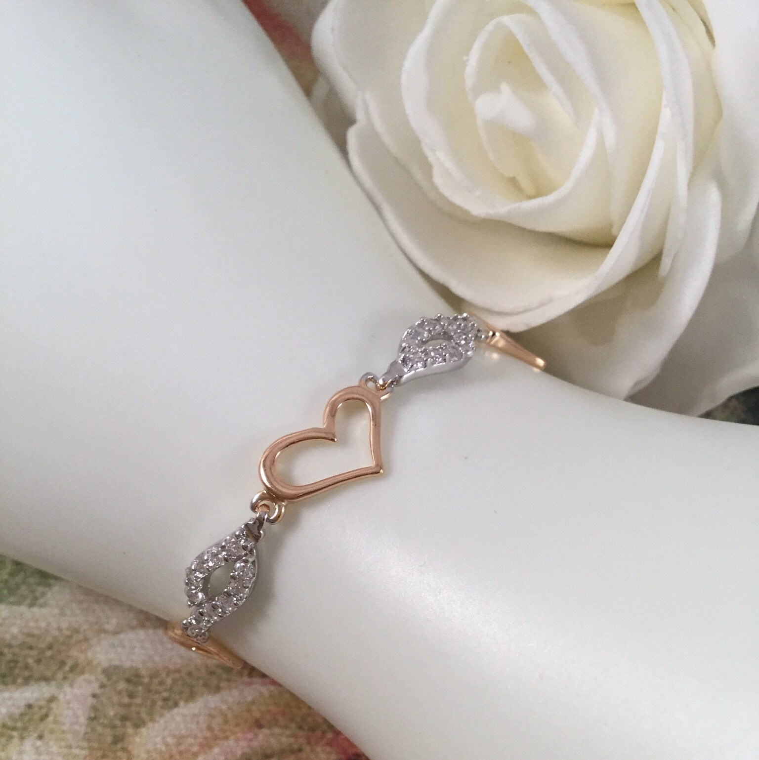 Vintage Jewellery Yellow Gold Heart Link Chain Bracelet Etsy