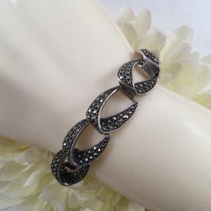 Antique Vintage Jewelry Sterling Silver Bracelet Marcasites  Art Deco Dress Jewellery 25 grams 19 cm long
