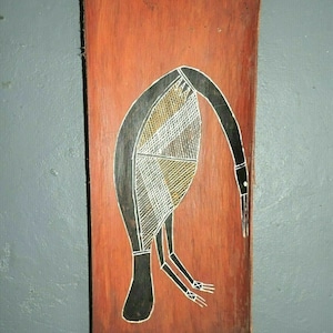 Australian Aboriginal Artist Bark Painting Indigenous original art Australia original painting on bark Jabiru x ray bird xray